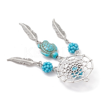 Alloy Synthetic Turquoise Beads Dream Catcher Pendants PALLOY-MZ00708-01-1