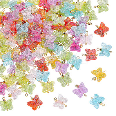 100Pcs AB Color Plated Transparent Acrylic Butterfly Connector Charms PALLOY-AR00034-1