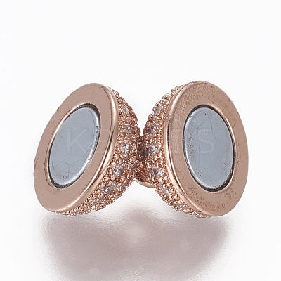Brass Micro Pave Cubic Zirconia Magnetic Clasps with Loops ZIRC-L082-C-01-RG-1