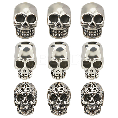 9Pcs 3 Styles 304 Stainless Steel European Beads STAS-ME0002-93-1