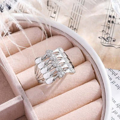 Brass Micro Pave Clear Cubic Zirconia Cuff Finger Rings RJEW-G337-34P-1