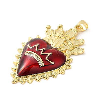 Rack Plating Brass Micro Pave Cubic Zirconia with Epoxy Resin Pendants KK-P241-37G-1