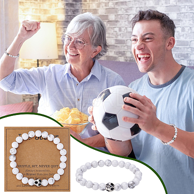 12Pcs Synthetic White Turquoise Round Beads Stretch Bracelets for Men Women BJEW-UN0001-89-1