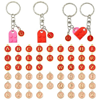DIY Flat Round with Letter A~Z Alloy Enamel Pendant Keychain Making Kits DIY-CJ0002-77-1