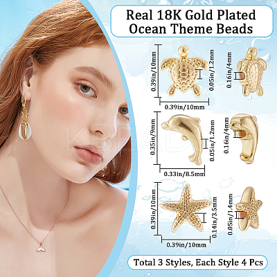 12Pcs 3 Styles Rack Plating Brass Beads KK-BBC0014-35-1