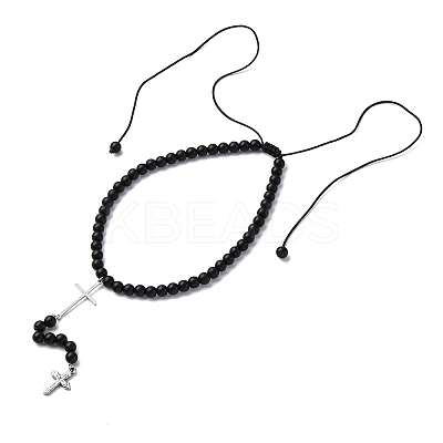 Adjustable Stainless Steel Double Cross Pendant Necklaces NJEW-F336-02P-1