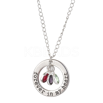 Glass and Alloy Round With Word Forever In My Heart Pendant Necklace NJEW-JN04697-03-1