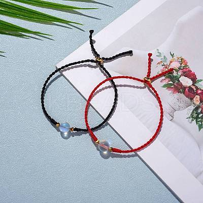 2Pcs 2 Colors Synthetic Moonstone Round Beaded Slider Bracelet BJEW-SW00057-01-1
