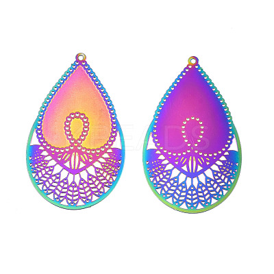Ion Plating(IP) 304 Stainless Steel Filigree Pendants STAS-S118-088-1