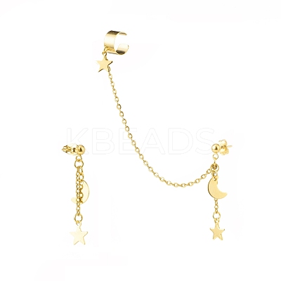 304 Stainless Steel Moon and Star Asymmetrical Earrings EJEW-JE04888-01-1