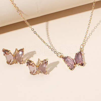 Butterfly Acrylic Rhinestone with Iron Pendant Necklaces & Stud Earrings Sets for Women WGFFCAF-03-1