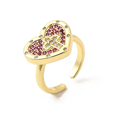 Brass Micro Pave Cubic Zirconia Cuff Rings for Women RJEW-F188-05G-1