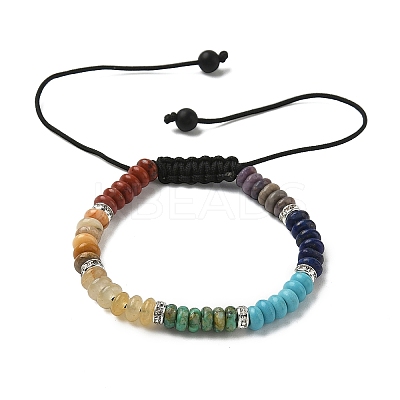 Natural & Synthetic Mixed Gemstone Flat Round Braided Bead Bracelets BJEW-JB09711-1