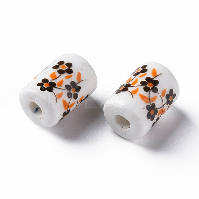 Floral Printed Porcelain Beads PORC-T007-19-1