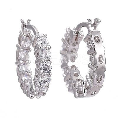 Brass Micro Pave Clear Cubic Zirconia Hoop Earrings EJEW-K083-42P-1