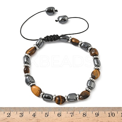 Natural  Tiger Eye
 & Non-magnetic Synthetic Hematite Beaded Braided Bead Bracelets for Men Women BJEW-Z148-08P-04-1