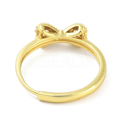 Bowknot Brass Micro Pave Clear Cubic Zirconia Adjustable Rings RJEW-S416-03G-1