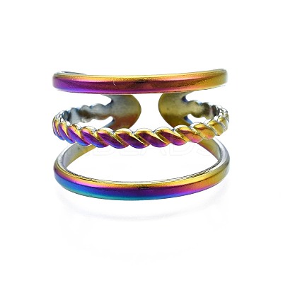304 Stainless Steel Triple Line Wrap Cuff Ring RJEW-N038-104-1