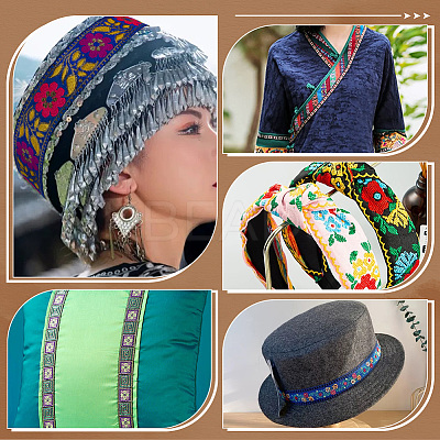 Ethnic Style Floral Pattern Embroidery Polyester Ribbons OCOR-WH0104-04A-1