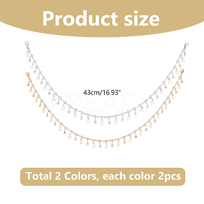4Pcs 2 Colors Brass Micro Pave Clear Cubic Zirconia Chains Boot Strap Chains HJEW-HS00057-1