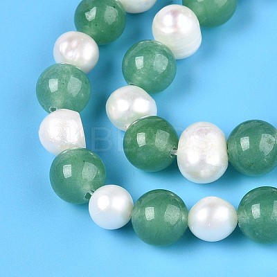 Dyed Natural White Jade Round & Natural Cultured Freshwater Pearl Grooved Potato Beads Strands PEAR-N019-02-1