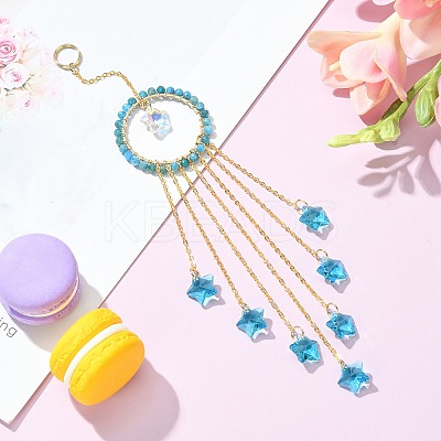 Glass Star Pendant Decorations HJEW-JM01113-04-1