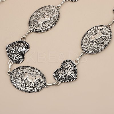 Alloy Ethnic-style Oval Horse and Heart Link Chain Belts for Women FS-WG752C3-01-1