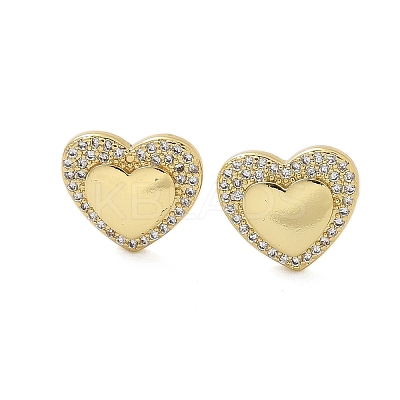 Brass Micro Pave Clear Cubic Zirconia Stud Earrings for Women LS-EJEW-U034-02G-02-1