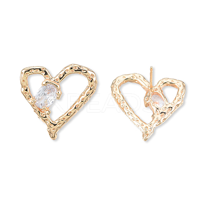 Clear Cubic Zirconia Heart Stud Earrings EJEW-N012-51LG-B-1