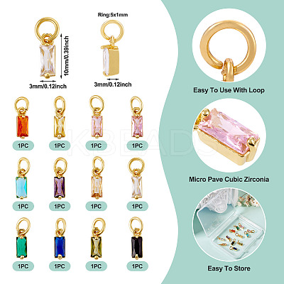 12Pcs 12 Colors Brass Micro Pave Cubic Zirconia Charms FIND-TA0005-61-1