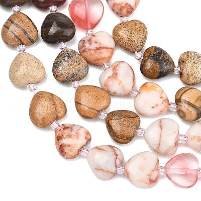 Gradient Color Cherry Quartz Glass & Natural Rose Quartz & Red Netstone & Picture Jasper & Petrified Wood Beads Strands G-B185-A10-1