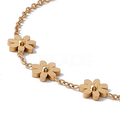 316 Stainless Steel Flowers Link Bracelet with Cable Chains for Women BJEW-G655-06G-1