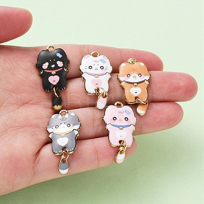 5Pcs 5 Colors Alloy Enamel Pendants ENAM-YW0003-65-1
