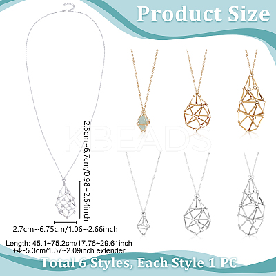 6Pcs 6 Styles 304 Stainless Steel Macrame Pouch Empty Stone Holder Necklace Making NJEW-GA00003-1
