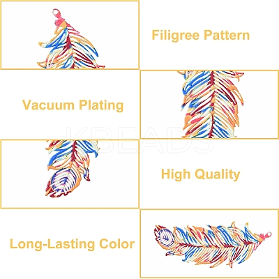 9Pcs 9 Colors Ion Plating(IP) 201 Stainless Steel Filigree Pendants STAS-YW0002-55-1
