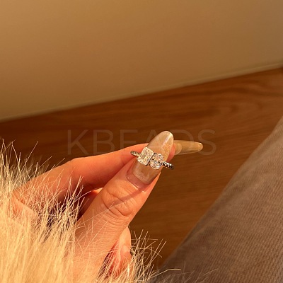 Oval & Rectangle 925 Sterling Silver Micro Pave Cubic Zirconia Finger Rings for Women RJEW-F180-03P-1