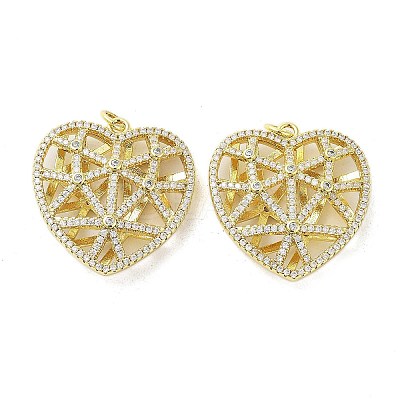 Rack Plating Brass Micro Pave Clear Cubic Zirconia Pendants KK-A205-04G-1