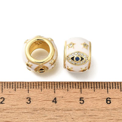 Rack Plating Brass Micro Pave Cubic Zirconia Barrel European Beads with Enamel KK-Z086-28G-01-1