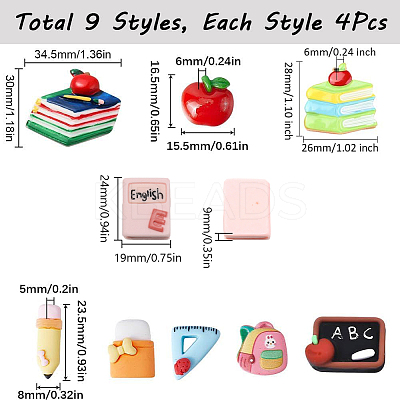 36pcs 9 styles Teachers' Day Opaque Resin Cabochons CRES-SC0002-74-1
