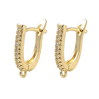 Brass Micro Pave Clear Cubic Zirconia Hoop Earring Findings KK-Z143-06G-1