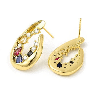 Colorful Cubic Zirconia Twist Teardrop Stud Earrings EJEW-H092-05G-1