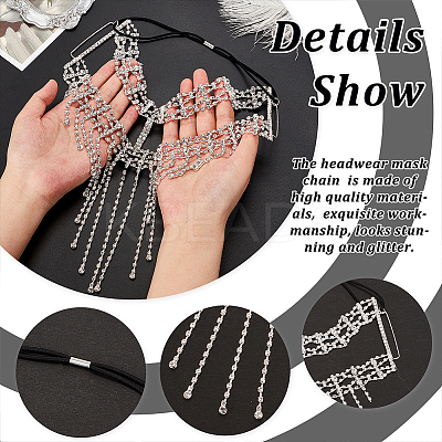 Alloy Rhinestone Chain Tassel Face Eye Mask for Women AJEW-WH0258-810S-1