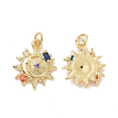 Sun with Moon Brass Micro Pave Colorful Cubic Zirconia Pendants KK-G406-37G-1
