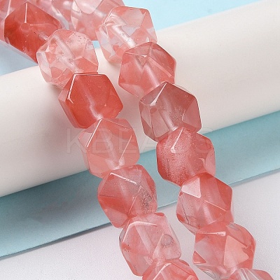 Cherry Quartz Glass Star Cut Round Beads Strands G-M418-C11-01-1