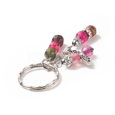 Natural Agate and Electroplate Non-magnetic Synthetic Hematite Beads Pendant Keychains KEYC-JKC00444-1