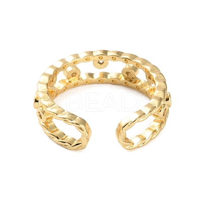 Rack Plating Brass Micro Pave Cubic Zirconia Open Cuff Rings for Women RJEW-U026-03G-01-1