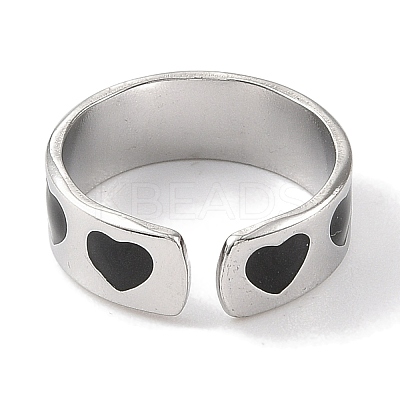 Heart 304 Stainless Steel Enamel Open Cuff Rings for Women RJEW-F166-28P-01-1