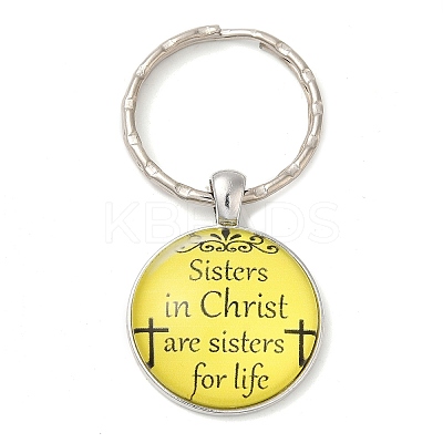 Half Round/Dome Alloy & Glass Pendant Keychain KEYC-D020-02P-02-1