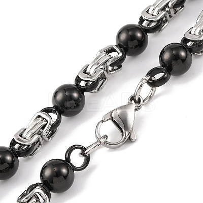 201 Stainless Steel Round Ball Links Chain Necklace NJEW-F222-38EBP-06-1