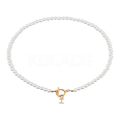 1Pc Brass Clear Cubic Zirconia Letter Pendant Necklaces NJEW-LP0001-32I-1
